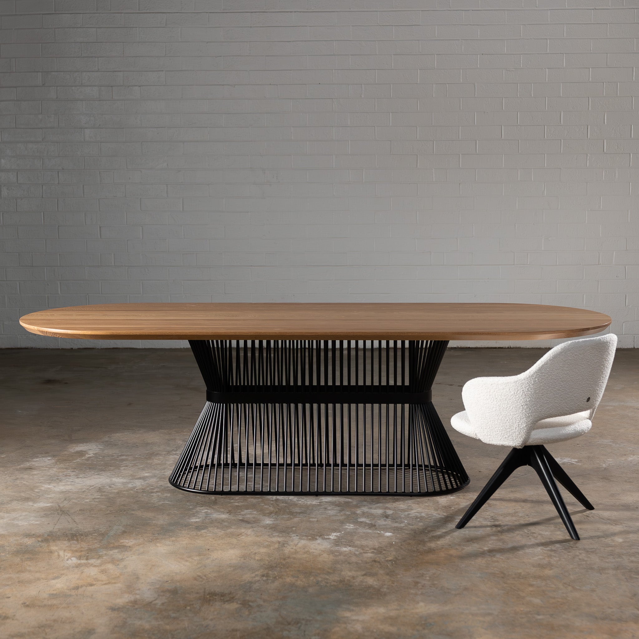 Oak Light White Racetrack Dining Table (Quick Ship)