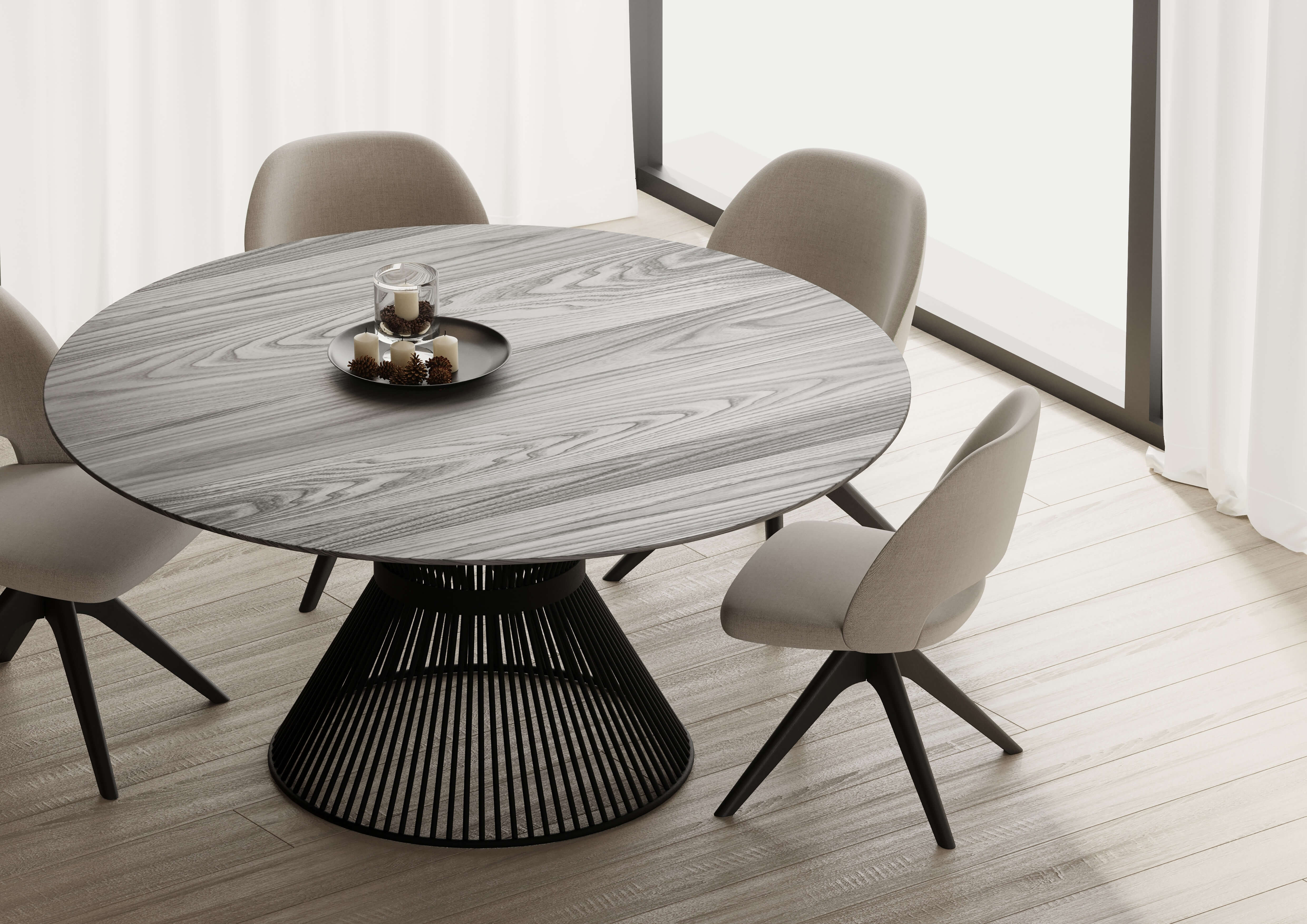 Oak Circular Dining Table — view or finish 6