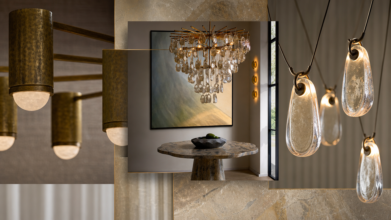 Decorative lighting and materials collage