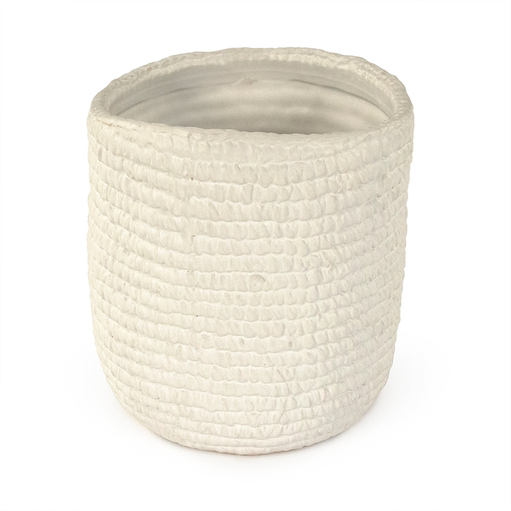 White Cross Weave Vase Small